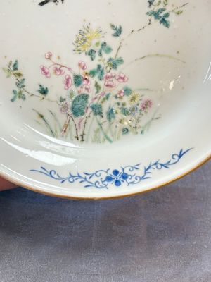 A Chinese famille rose plate with a bird and butterfly among blossoming branches, Yongzheng mark, Republic — 照片 7