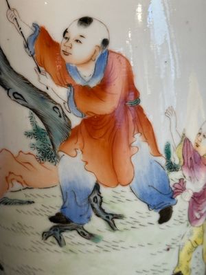 A Chinese famille rose 'playing boys' baluster vase, Hongxian mark, Republic — photo 6