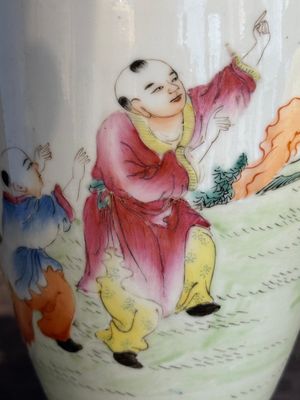 A Chinese famille rose 'playing boys' baluster vase, Hongxian mark, Republic — photo 9