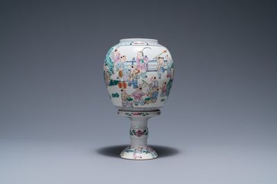 A Chinese famille rose 'playing boys' lantern on stand, Republic