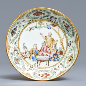 A Chinese famille rose 'Pompadour' mustard jar and a Pronk 'Doctor's visit' saucer, Qianlong — 照片 2