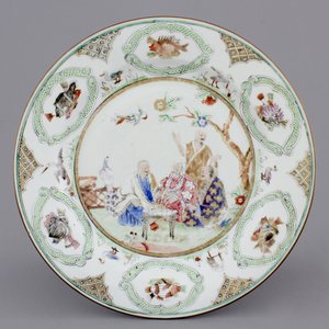 A Chinese famille rose porcelain "Doctor's Visit" plate after Cornelis Pronk, ca. 1740 — photo 1