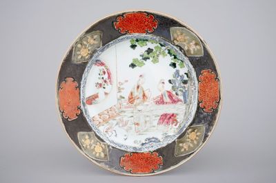A Chinese famille rose porcelain plate with ladies in a garden, Yongzheng, 1722-1735