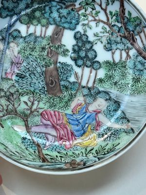 A Chinese famille rose 'Procris and Cephales' cup and saucer, Qianlong — photo 3