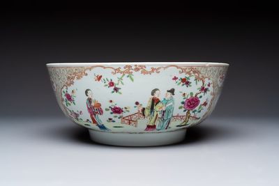 A Chinese famille rose punch bowl with figural design, Qianlong