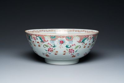 A Chinese famille rose punch bowl with floral design, Qianlong