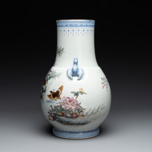 A Chinese famille rose 'quails' 'hu' vase, signed Xiong Mengting 熊夢亭, dated 1969 — photo 2