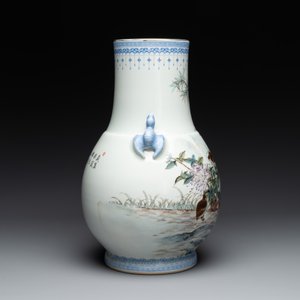 A Chinese famille rose 'quails' 'hu' vase, signed Xiong Mengting 熊夢亭, dated 1969 — photo 4