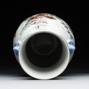 A Chinese famille rose 'quails' 'hu' vase, signed Xiong Mengting 熊夢亭, dated 1969 — photo 5