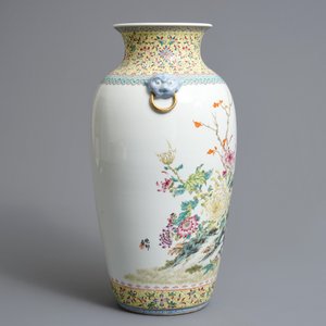 A Chinese famille rose 'quails' vase, sealmark, 20th C. — 照片 2