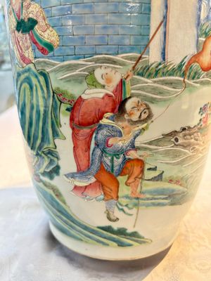 A Chinese famille rose 'Qun Xian Zhu Shou 群仙祝壽' rouleau vase, Qianlong mark, 19th C. — photo 16