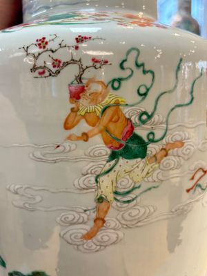 A Chinese famille rose 'Qun Xian Zhu Shou 群仙祝壽' rouleau vase, Qianlong mark, 19th C. — photo 17