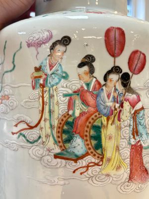 A Chinese famille rose 'Qun Xian Zhu Shou 群仙祝壽' rouleau vase, Qianlong mark, 19th C. — photo 21