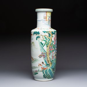 A Chinese famille rose 'Qun Xian Zhu Shou 群仙祝壽' rouleau vase, Qianlong mark, 19th C. — photo 4