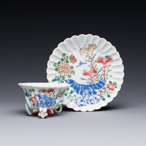 A Chinese famille rose relief-decorated cup and saucer, Yongzheng — photo 1
