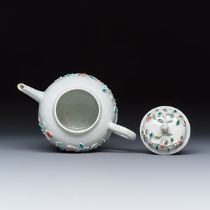 A Chinese famille rose relief-decorated teapot with floral design — photo 6