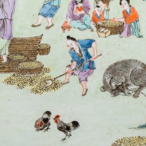 A Chinese famille rose ‘rice production’ plaque, 19th C. — 照片 4