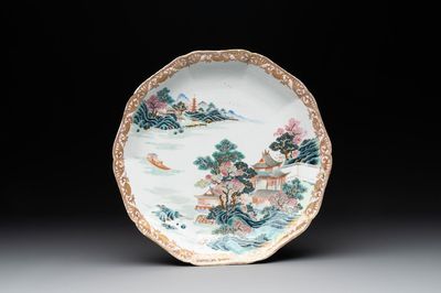 A Chinese famille rose 'river landscape' dish, Qianlong