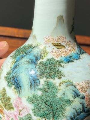 A Chinese famille rose 'riverscape' vase and a 'butterfly' vase, 20th C. — photo 15