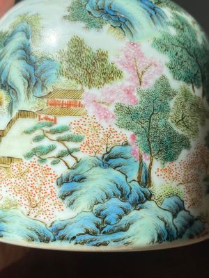 A Chinese famille rose 'riverscape' vase and a 'butterfly' vase, 20th C. — photo 16