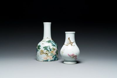 A Chinese famille rose 'riverscape' vase and a 'butterfly' vase, 20th C.