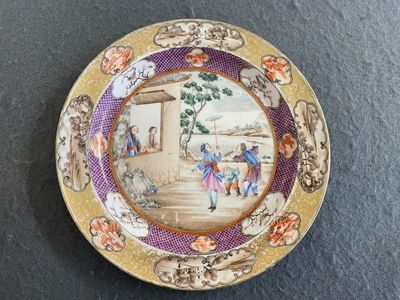 A Chinese famille rose 'Rockefeller' plate with acrobats, Jiaqing — photo 1