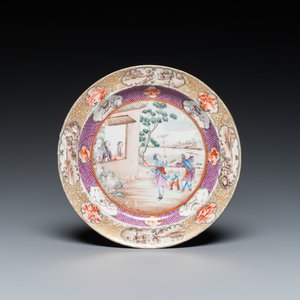 A Chinese famille rose 'Rockefeller' plate with acrobats, Jiaqing — photo 1