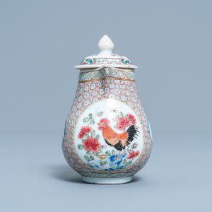 A Chinese famille rose 'rooster' milk jug and cover, Yongzheng — photo 5