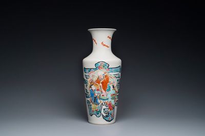 A Chinese famille rose rouleau vase with Shou Lao, Yongzheng