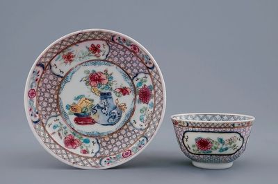 A Chinese famille rose ruby back eggshell cup and saucer, Yongzheng, 1723-1735