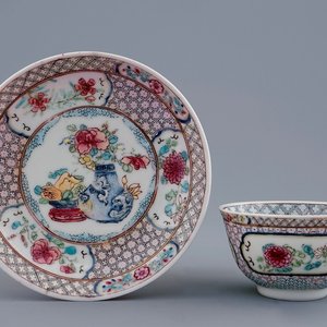 A Chinese famille rose ruby back eggshell cup and saucer, Yongzheng, 1723-1735 — photo 1