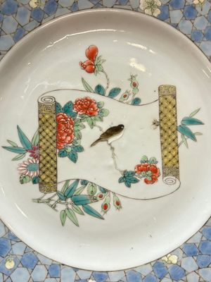 A Chinese famille rose ruby-back plate with a bird on a blossoming branch, Yongzheng — photo 2