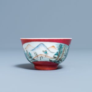 A Chinese famille rose ruby-ground cup and saucer, Yongzheng — photo 4