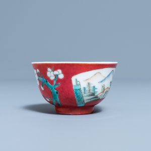 A Chinese famille rose ruby-ground cup and saucer, Yongzheng — photo 7