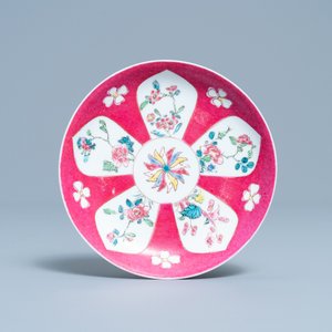 A Chinese famille rose ruby-ground cup and saucer, Yongzheng — photo 2