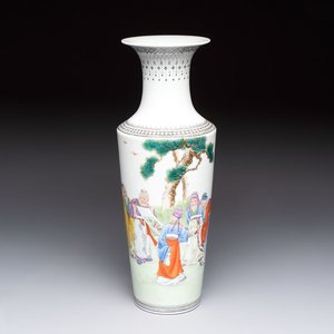 A Chinese famille rose 'Sanxing' vase, Qianlong mark, 20th C. — photo 1