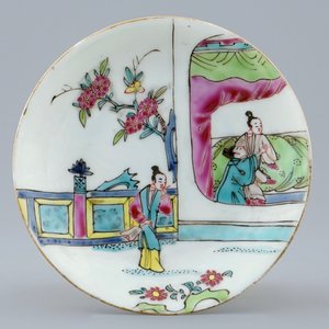 A Chinese famille rose semi-eggshell cup and saucer "The Romance of the Western Chamber", Yongzheng, 1723-1735 — photo 2