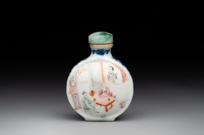 A Chinese famille rose snuff bottle with jadeite stopper, Jiaqing mark and of the period