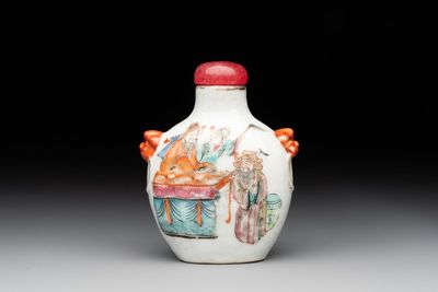 A Chinese famille rose snuff bottle with narrative design, Tongzhi mark and of the period