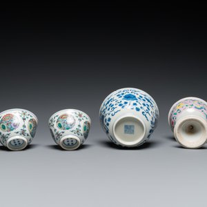 A Chinese famille rose stem cup, a blue and white bowl and a pair of doucai bowls, Yongzheng and later — photo 7