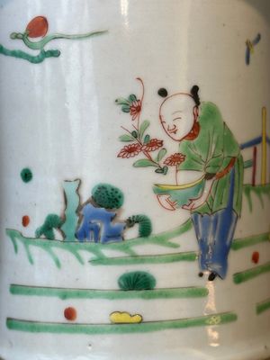 A Chinese famille rose 'Tao Yuanming 陶淵明' brush pot with gilt bronze mounts, Yongzheng — photo 7