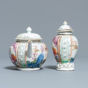 A Chinese famille rose teapot and caddy with a lady holding a small dog, Yongzheng/Qianlong — photo 3