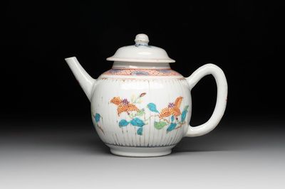 A Chinese famille rose teapot and cover with floral design, Yongzheng/Qianlong