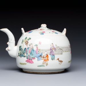 A Chinese famille rose teapot and two covered boxes, various marks, Republic — photo 2