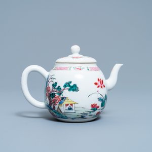 A Chinese famille rose teapot on stand with landscape design, Yongzheng — photo 4