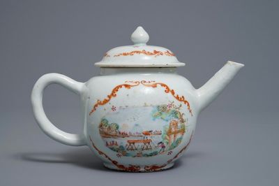 A Chinese famille rose teapot with European lumberjacks, Qianlong