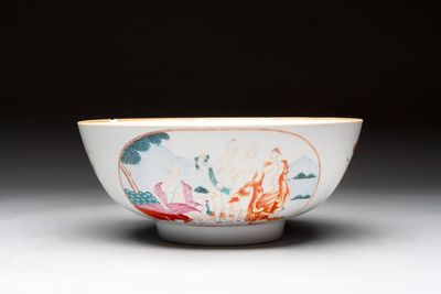 A Chinese famille rose 'The judgement of Paris' punch bowl, Qianlong