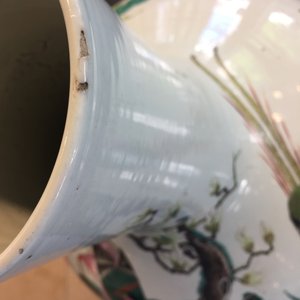 A Chinese famille rose tianqiuping bottle vase with birds among flowers, 19/20th C. — 照片 15