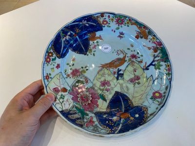 A Chinese famille rose 'tobacco leaf' dish, Qianlong — photo 1