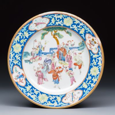 A Chinese famille rose 'Twelve Flower Goddesses' plate, Tongzhi mark and of the period